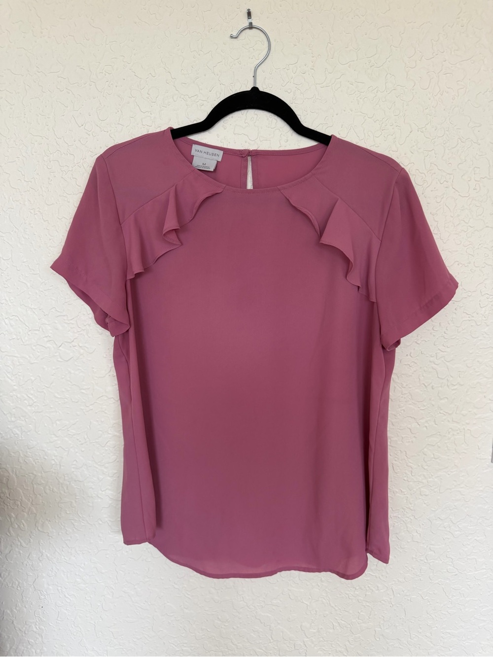 Van Heusen Dusty Rose Ruffle Blouse Women’s Medium Flutter Sleeve Work Top